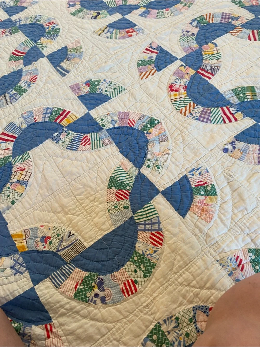 Vintage Feedsack Handmade Blue & White Mohawk’s Trail Quilt